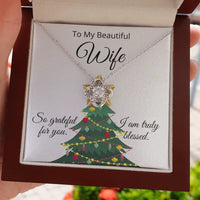 Christmas Message Card Necklace, Love Knot Necklace for Wife, 14k White Gold Over Steel Necklace, Romantic Holiday Jewelry Present for Her