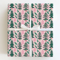 Modern Whimsical Holiday Gift Wrap, Pink and Green Christmas Tree Wrapping Paper, Pine Branch Xmas Wrapping Paper, Festive Present Paper