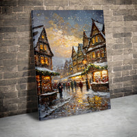 European Village Wall Art Printable, Snowy Christmas Market Wall Art, Festive Winter Scene Wall Art, Holiday Decor Digital Download