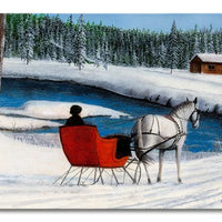 Vintage Winter Landscape Metal Sign, Sleigh Ride by the Stream Metal Sign, Rustic Christmas Wall Decor, Cabin Home Metal Sign, Holiday Present