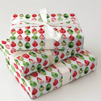Red and Green Christmas Gift Wrap, Watercolor Gem Teardrop Wrapping Paper, Retro Holiday Teardrop Wrapping Paper, Festive Gift Wrap Roll