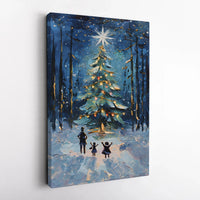 Snowy Winter Landscape Canvas Print, Christmas Tree Forest Wall Art Print, Holiday Oil Painting Wall Art, Digital Download Printable Art