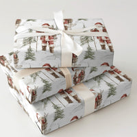 Snowy Forest Christmas Gift Wrap, Vintage Hiking Santa Wrapping Paper, Watercolor Santa Claus Present Paper, Rustic Holiday Present Paper Roll