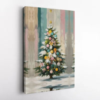 Whimsical Painted Holiday Canvas, Pastel Christmas Tree Canvas, Colorful Xmas Tree Canvas, Festive Seasonal Home Decor, Winter Holiday Present