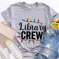 Festive Book Lover Librarian Shirt, Christmas Light Library Crew T-Shirt, Bookish Holiday Graphic Tee, Reader Xmas Present