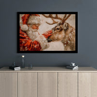 Whimsical Snowy Christmas Scene Poster, Santa Claus Reindeer Canvas Wall Art, Holiday Reindeer Art Print, Xmas Santa Art Digital Download