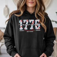 America 1776 Hoodie | Semiquincentennial 250 Years Floral Patriotic Design | Premium Cotton-Polyester Blend | Gift for American History Lovers