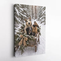 Winter Dog Wall Art, Dogs in Snow Sleigh Canvas, Christmas Dogs Snowy Forest Canvas Print, Holiday Dog Lover Wall Decor, Festive Pet Present