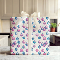 Blue Ornament Christmas Gift Wrap, Pink Disco Ball Wrapping Paper, Retro Holiday Wrapping Paper, Modern Festive Gift Wrap Roll