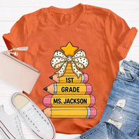 Custom Holiday Teacher T-Shirt, Personalized Christmas Tree Grade Shirt, Festive School Season Graphic Tee, Winter Educator Present
