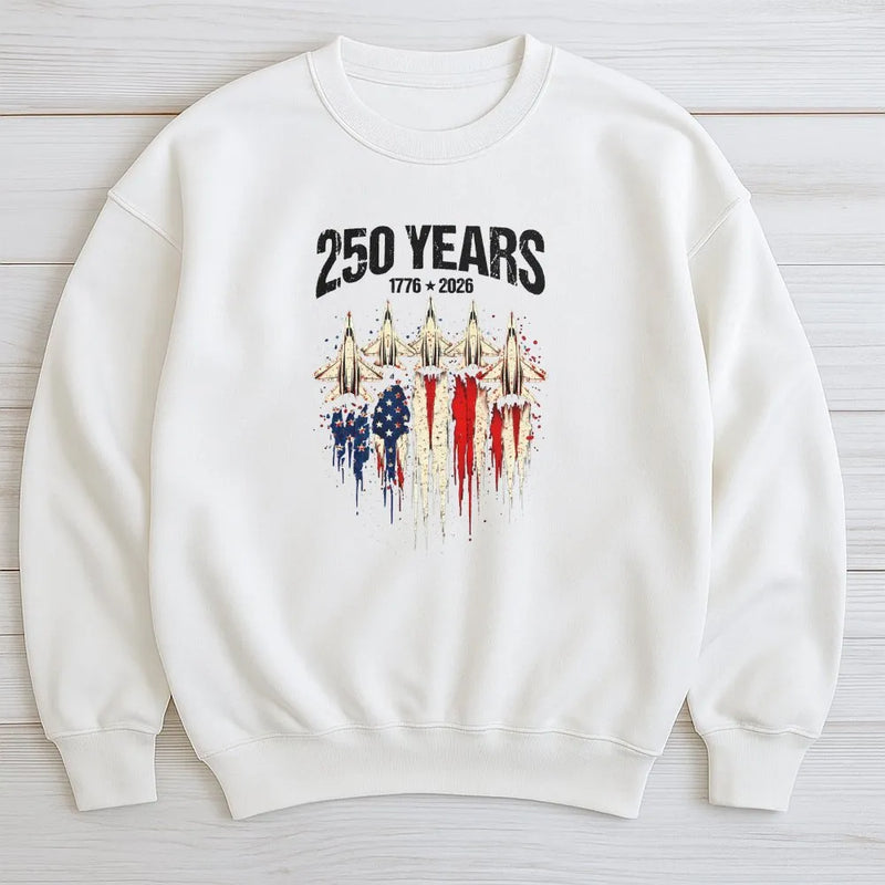 America 250 Years T-Shirt | Vintage Fighter Jet American Flag Graphic | Premium Cotton | Collector's 4th of July Gift for Patriots