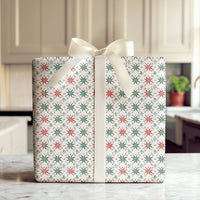 Geometric Floral Holiday Gift Wrap, Poinsettia Star Wrapping Paper, Classic Christmas Wrapping Paper, Botanical Berry Xmas Gift Wrap Roll