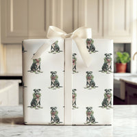 Black Pitbull Holiday Wreath Gift Wrap, Pit Bull Christmas Wrapping Paper, Dog Lover Christmas Wrapping Paper, Adorable Dog Holiday Gift Wrap