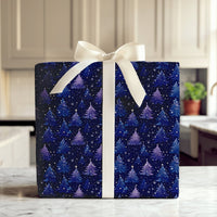 Purple Blue Tree Gift Wrap, Starry Night Forest Wrapping Paper, Celestial Christmas Wrapping Paper, Magical Winter Holiday Gift Wrap