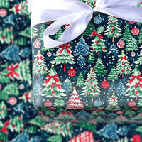 Navy Pine Tree Holiday Gift Wrap, Watercolor Christmas Trees Wrapping Paper, Winter Forest Christmas Wrapping Paper, Holiday Present Packaging