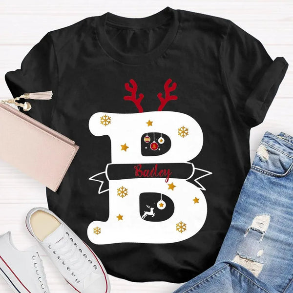 Reindeer Antlers Merry Christmas T-Shirt, Personalized Teacher Christmas Shirt, Custom Teacher Holiday Tee, Teacher Christmas