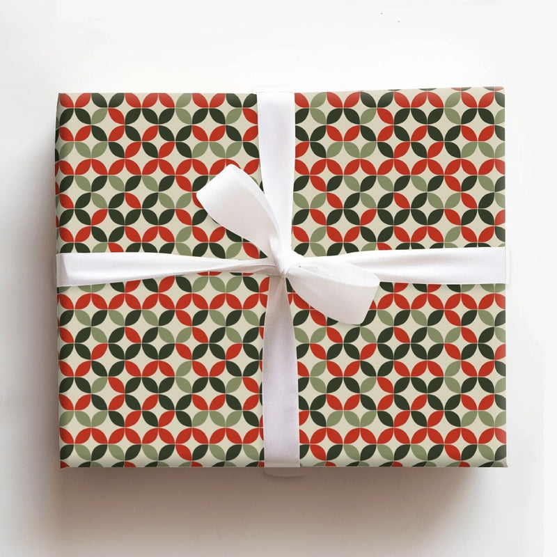 Mid-Century Modern Gift Wrap, Retro Geometric Christmas Wrapping Paper, Vintage Holiday Petal Gift Wrapping Paper, Xmas Gift Wrap Roll