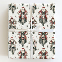 Motorcycle Christmas Gift Wrap, Biker Santa Wrapping Paper, Cool Santa Holiday Wrapping Paper, Retro Motorcyclist Xmas Gift Wrap Roll