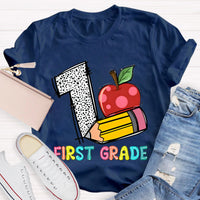 Personalized Grade Apple with First Grade Teacher T-Shirt