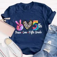 Personalized Grade Peace Love 5th Grade Teacher T-Shirt