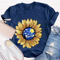 Starry Sky Art Sunflower Teacher T-Shirt