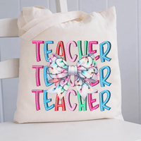 Christams Teacher Bow Canvas Tote Bag