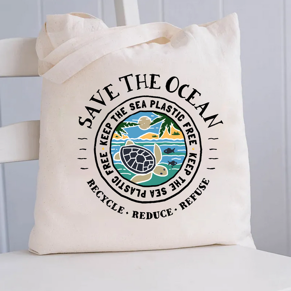 Save The Ocean Keep The Sea Plastic Free Canvas Tote Bag