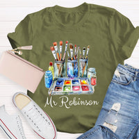 Personalized Name Painter Brush Art Teacher T-Shirt