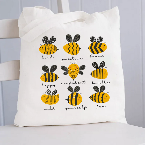 Bee Kind Positive Brave Happy Confident Humble Teacher Canvas Tote Bag