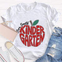Personalized Kinder Garden Teacher Name Red Apple T-Shirt