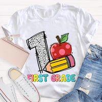 Personalized Grade Apple with First Grade Teacher T-Shirt