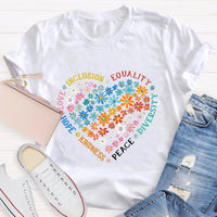 Floral Heart Love Inclusion Equality Teacher T-Shirt