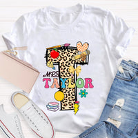 Personalized Name Leopard print Letter Teacher T-Shirt