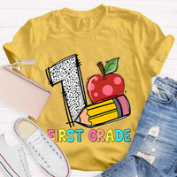 Personalized Grade Apple with First Grade Teacher T-Shirt