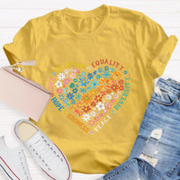 Floral Heart Love Inclusion Equality Teacher T-Shirt