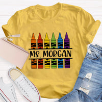 Personalized Name Crayon Printed Teacher T-shirt