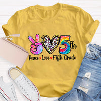 Personalized Grade Peace Love 5th Grade Teacher T-Shirt