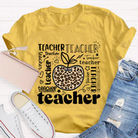 Teacher Various Fonts Various Fonts Leopard Apple T-Shirt