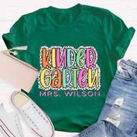 Personalized Name And Grade Neon Lights And Polka Dots Teacher T-Shirt