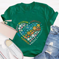 Floral Heart Love Inclusion Equality Teacher T-Shirt
