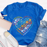 Floral Heart Love Inclusion Equality Teacher T-Shirt