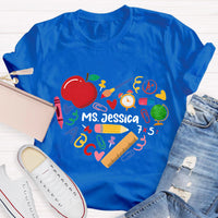 Personalized Name Apple And Heart Teacher T-Shirt