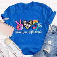 Personalized Grade Peace Love 5th Grade Teacher T-Shirt