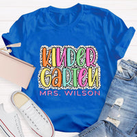 Personalized Name And Grade Neon Lights And Polka Dots Teacher T-Shirt
