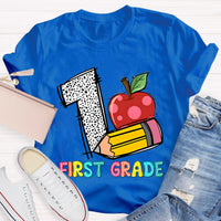 Personalized Grade Apple with First Grade Teacher T-Shirt