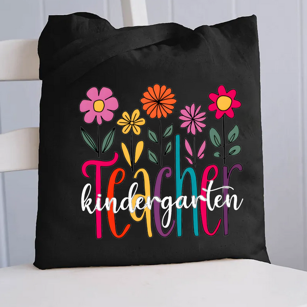 Personalized Grade Floral Teacher Canvas Tote Bag