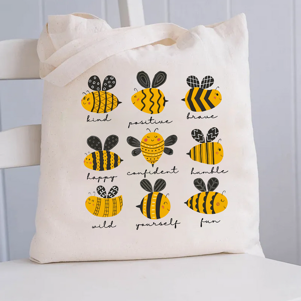 Bee Kind Positive Brave Happy Confident Humble Teacher Canvas Tote Bag