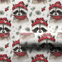 Adorable Woodland Animal Gift Wrap, Watercolor Raccoon Wrapping Paper, Winter Raccoon Holiday Paper, Christmas Present Wrapping Paper Roll