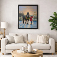 Girl Petting Horse in Snowy Forest Canvas, Horse Christmas Canvas Wall Art, Winter Equestrian Wall Decor, Holiday Season Canvas Print Present