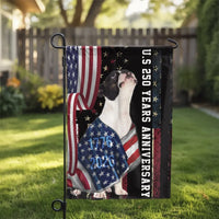 Boston Terrier Garden Flag | US 250 Years Anniversary Patriotic Dog Art | Premium Double-Sided Weather-Resistant Polyester | Gift for Dog Lovers